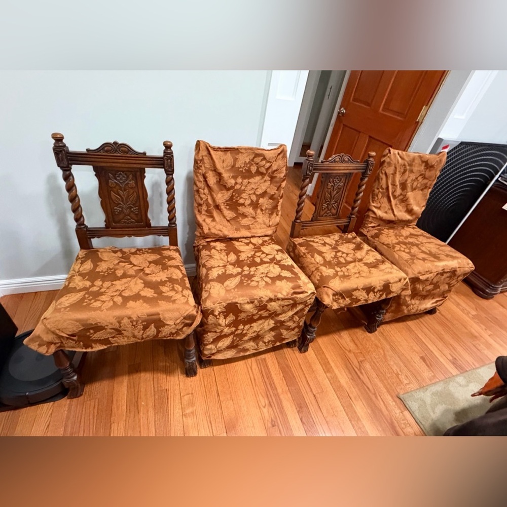 Vintage-Style Gold Floral Chair Covers Set of 4
